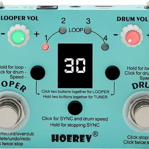 پدال لوپر تیونر ماشین درام گیتار HOEREV 3 در 1 برای پدال های گیتار الکتریک باس پورت منبع تغذیه نوع C