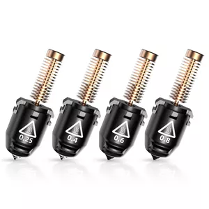 مجموعه نازل های سرعت بالا سری FLASHFORGE AD5M، جریان بالا 32mm³/s، گرمایش سریع 35 ثانیه تا 200 درجه سانتیگراد، رهاسازی سریع 3 ثانیه نازل مسی 0.25/0.4 میلی متر و مجموعه نازل فولادی سخت شده 0.6/0.8 میلی متر، برای تمام نیازهای چاپ شما