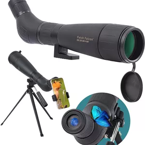 دوربین چشمی دیده‌بانی Fetch Falcon 20-60X60 FMC HD Compact (برد بلند، مقاوم در برابر آب) با سه پایه فلزی، کیف حمل، نگهدارنده تلفن (ED 20-60X60)