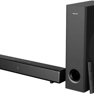 ساندبار 2.1 کاناله CREATIVE Stage 360 با ساب ووفر برای تلویزیون، کامپیوتر، دسکتاپ با صدای فراگیر Dolby Atmos، HDMI ARC/2.0، بلوتوث، ورودی اپتیکال، ریموت کنترل IR