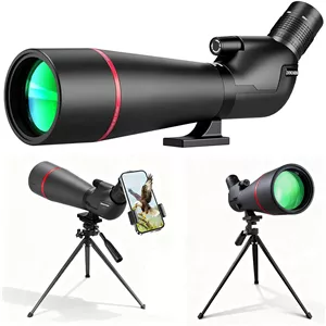 تلسکوپ های دیدبانی 25-75x80 به همراه سه پایه - تلسکوپ دیدبانی با منشور BAK4، لنز FMC، ضد آب و ضد مه برای تماشای پرندگان، حیات وحش و هدف گیری