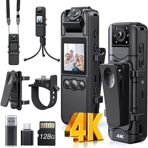 دوربین بدنه Z11 4K با ضبط صدا و تصویر، دوربین کوچک 128 گیگابایتی با لنز چرخان 180 درجه، باتری 6 ساعته و دید در شب، دوربین پوشیدنی برای حیوانات خانگی، خانه، دفتر، پلیس امنیتی و اجرای قانون