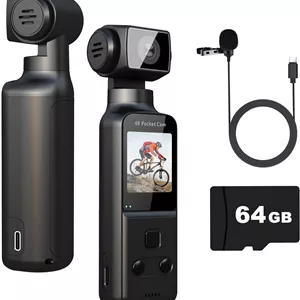 دوربین بدنه 4K با میکروفون خارجی، دوربین کوچک فیلم و صدا با قابلیت چرخش 270 درجه برای ورزش های فضای باز، دوچرخه سواری، مسافرت، اجرای قانون پلیس، شهروندان شخصی، 64 گیگابایت حافظه داخلی