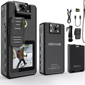 دوربین کوچک بدنه HD 1296P | A53 64 گیگابایت | 4600 میلی آمپر ساعت 20 ساعت بسته باتری دوتایی، دوربین بدنه پوشیدنی Wevoor با دید در شب IR، دوربین بدنه با ضبط صدا و تصویر برای کار پلیس، دوچرخه سواری و مسافرت