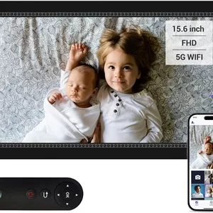 قاب عکس دیجیتال هوشمند 15.6 اینچی با وای فای، صفحه نمایش لمسی IPS با رزولوشن 1920x1080، چرخش خودکار و نمایش اسلاید، راه اندازی آسان برای به اشتراک گذاری لحظات از طریق برنامه از هر کجا و در هر زمان (15.6 اینچ). با الکسا کار می کند.