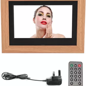 قاب عکس دیجیتال، قاب عکس الکترونیکی چوبی 7 اینچی IPS HD با کنترل از راه دور و موسیقی پس زمینه، برای دکوراسیون منزل (دوشاخه UK)