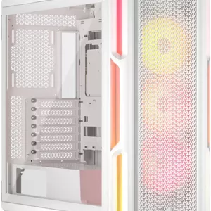 کیس کامپیوتر میان برج Corsair iCUE LINK 5000T LX RGB، با عملکرد بالا، 3 عدد فن LX120 RGB از پیش نصب شده، پشتیبانی از رادیاتور تا 360 میلی‌متر و 10 فن، پنل‌های جریان هوای جلو و بالا، سفید | CC-9011299-WW