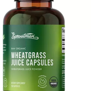 کپسول پودر آب علف گندم ارگانیک Sproutman - علف گندم 100% خالص - کمک به هضم - سرشار از ویتامین ها، آنتی اکسیدان ها، کلروفیل، آنزیم ها، مواد معدنی و انرژی (150 عدد)