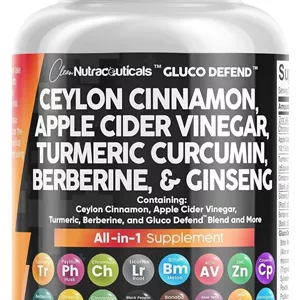 کپسول دارچین سیلان Clean Nutraceuticalsبربرین، زردچوبه، سرکه سیب، جینسینگ، خربزه تلخ، جیمنما، خار مریم، شنبلیله، مکمل پودری قرص برای آقایان و بانوان