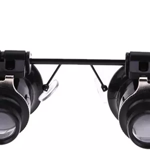 عینک ذره بینی دو چشمی با بزرگنمایی 20 برابر و چراغ LED برای تعمیرات