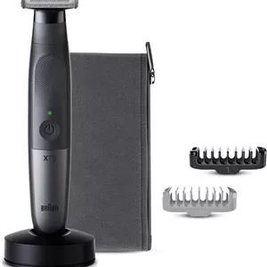 ماشین اصلاح صورت و بدن براون سری X مدل XT5300، تیغه 4D-Flex، ضد آب، 6 شانه، کیف، استند شارژ، اصلاح، حالت دهی و تراشیدن با یک ابزار - خاکستری تیره