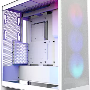 کیس کامپیوتر NZXT H7 Flow RGB Mid-Tower ATX Airflow، دارای 3 فن از پیش نصب شده RGB Core، پشتیبانی از رادیاتور تا 420 میلی‌متر و 10 فن، جنس بدنه فولاد SGCC، شیشه حرارت دیده فوق‌العاده شفاف، مشکی | CM-H72FW-R1
