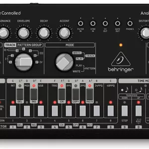 سینتی سایزر خط باس آنالوگ Behringer TD-3-BK با VCO، VCF، سکوئنسر 16 مرحله ای، افکت های دیستورشن و پلی چین 16 صدایی، مشکی | TD3BK