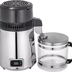 دستگاه تقطیر آب رومیزی VEVOR 745W با پنل دیجیتال و فیلتر استیل ضد زنگ، ظرف شیشه ای 4.2 لیتری، مناسب برای استفاده خانگی، نقره ای