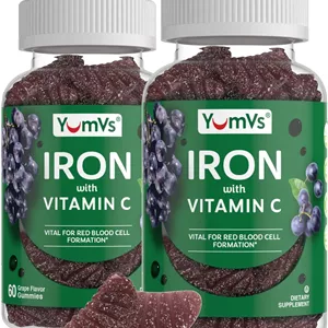 ژله های آهن کامل YumVs (پاستیلی) برای بزرگسالان، طعم انگور همراه با ویتامین C؛ مکمل غذایی روزانه برای مردان و زنان، کوشر (60 عدد، 2 بسته)