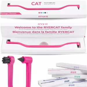مسواک دو طرفه گربه RYERCAT - مسواک بچه گربه با سر میکرو برای قرارگیری در دهان گربه/بچه گربه - لوازم مراقبت از دندان گربه - مسواک حیوانات خانگی برای گربه ها (صورتی فلامینگو)