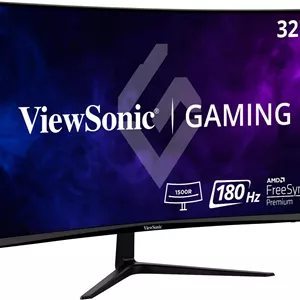مانیتور گیمینگ خمیده 32 اینچی ویوسونیک VX3218-PC-MHD با کیفیت HD 1080p، نرخ نوسازی 165 هرتز، زمان پاسخگویی 1 میلی‌ثانیه، دارای دو بلندگوی داخلی، AMD Adaptive Sync، درگاه DisplayPort و 2 عدد HDMI، رنگ مشکی