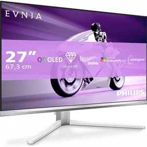 مانیتور گیمینگ فیلیپس Evnia 27M2N8500 - QHD OLED 27 اینچ، 360 هرتز، 0.03 میلی‌ثانیه، HDR400، FreeSync. Prem.، G-Sync composition. (2560x1440، 2x HDMI 2.1، 1x DP 1.4، هاب USB) سفید