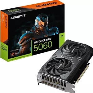 کارت گرافیک گیگابایت GeForce RTX 5060 WINDFORCE MAX OC 8G - حافظه 8 گیگابایت GDDR7، رابط 128 بیتی، PCI-E 5.0، فرکانس هسته 2512 مگاهرتز، 3 پورت DP، 1 پورت HDMI، NVIDIA DLSS 4، مدل GV-N5060WF2MAX OC-8GD