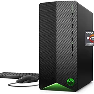 کامپیوتر رومیزی گیمینگ HP Pavilion جدیدترین مدل 2021، پردازنده 6 هسته ای AMD Ryzen 5 5600G (بهتر از i7-8700، تا 4.4 گیگاهرتز)، کارت گرافیک AMD Radeon RX5500 4 گیگابایت، 8 گیگابایت رم، 256 گیگابایت PCIe NVMe SSD، ماوس و کیبورد، ویندوز 10 هوم