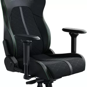 صندلی گیمینگ Razer Enki: راحتی تمام روز - دارای قوس کمری داخلی - تراکم بالشتک بهینه - چرم مصنوعی سازگار با محیط زیست با بافت دوگانه - شیب واکنشی صندلی و تکیه گاه 152 درجه - مشکی/سبز