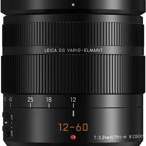 لنز دوربین پاناسونیک LUMIX Professional 12-60mm، LEICA DG VARIO-ELMARIT، F2.8-4.0 ASPH، Dual I.S. 2.0 با Power O.I.S، میکرو چهار سوم بدون آینه، H-ES12060 (مشکی)