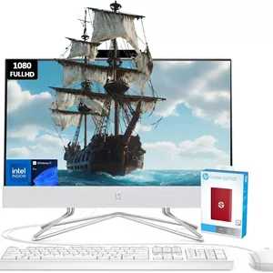 کامپیوتر جدید آل این وان HP | نمایشگر 21.5 اینچی FHD ضد انعکاس نور | رم 32 گیگابایتی | 1 ترابایت SSD (512 گیگابایت PCIe و P500 500 گیگابایت اکسترنال) | پردازنده دو هسته ای اینتل | اترنت (RJ-45) | HDMI | وب کم | ویندوز 11 پرو