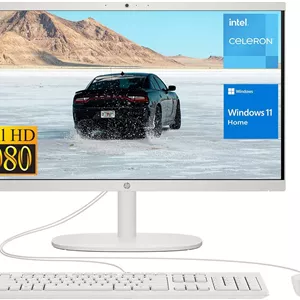 کامپیوتر همه کاره HP 2022، صفحه نمایش 21.5 اینچی FHD، پردازنده Intel Celeron J4025، رم 12 گیگابایتی، SSD 256 گیگابایتی PCIe، وب کم، WiFi، HDMI، RJ-45، کیبورد و ماوس سیمی، ویندوز 11 هوم، سفید