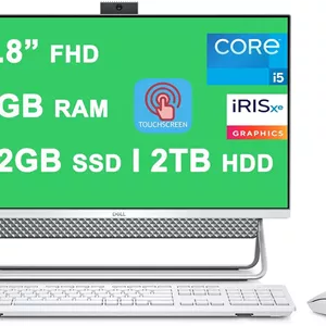 کامپیوتر همه کاره Dell Inspiron 24 5000 5400 با صفحه نمایش لمسی 23.8 اینچی FHD AIT Infinity، پردازنده نسل 11 اینتل 4 هسته ای i5-1135G7 (بهتر از i7-10710U)، رم 32 گیگابایتی، حافظه SSD 512 گیگابایتیهارد دیسک 2 ترابایتی، USB-C HDMI Win11 نقره ای