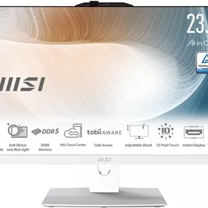 کامپیوتر همه کاره MSI Modern AM242TP: صفحه نمایش 23.8 اینچی FHD، پردازنده Intel Core 5-120U، حافظه 16 گیگابایتی، حافظه SSD NVMe M.2 با ظرفیت 1 ترابایت، ویندوز 11 هوم پلاس: سفید 1M-1097US