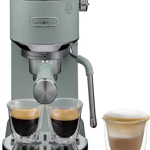 دستگاه اسپرسوساز De'Longhi Dedica Duo EC890.GR، دستگاه قهوه باریستا با پمپ، اسپرسو و دم سرد، دستگاه دستی با میله بخار LatteArt، عرض 15 سانتی متر، 2 اسپرسو، صفحه لمسی، فنجان تا 13 سانتی متر، سبز