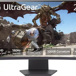 مانیتور گیمینگ خمیده 27 اینچی LG 27GS60QC-B Ultragear QHD (2560x1440) با نرخ 180 هرتز و زمان پاسخگویی 1 میلی‌ثانیه، انحنای 1000R، AMD FreeSync، HDR10، دارای HDMIx2، DisplayPort، طراحی بدون حاشیه، Black Stabilizer، DAS، Crosshair، FPS Counter - مشکی