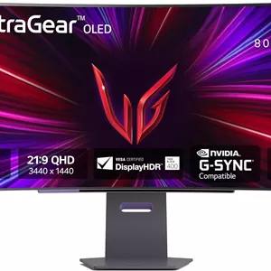 مانیتور گیمینگ خمیده اولد 45 اینچی LG مدل 45GS95QE Ultragear با رزولوشن WQHD، انحنای 800R، نرخ نوسازی 240 هرتز، زمان پاسخگویی 0.03 میلی‌ثانیه، DisplayHDR True Black 400، AMD FreeSync Premium Pro، NVIDIA G-Sync، HDMI 2.1، DisplayPort، قابلیت تنظیم ارتفاع/شیب/چرخش، رنگ مشکی