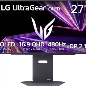مانیتور گیمینگ 27 اینچی LG 27GX790A-B Ultragear OLED با کیفیت QHD 1440p، نرخ تازه‌سازی 480 هرتز، زمان پاسخگویی 0.03 میلی‌ثانیه، DisplayPort 2.1، True Black 400، NVIDIA G-Sync، AMD FreeSync Premium Pro، HDMI، USB، پایه با قابلیت تنظیم ارتفاع/چرخش/شیب/محور، مشکی