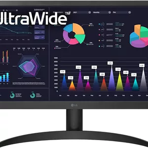 مانیتور 26 اینچی التراواید فول اچ دی LG 26WQ500-B با نسبت تصویر 21:9، پنل IPS، رزولوشن 2560x1080، فناوری AMD FreeSync Premium، پوشش رنگی 99% sRGB، HDR10 و طراحی بدون حاشیه در 3 طرف - مشکی (25.7 اینچ مورب)