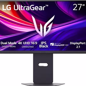 مانیتور گیمینگ 27 اینچی ال‌جی مدل 27G850A-B Ultragear 4K UHD (3840 x 2160) IPS، نرخ نوسازی دو حالته 240 هرتز، زمان پاسخگویی 1 میلی‌ثانیه، سازگار با NVIDIA G-Sync، AMD FreeSync Premium Pro، VESA DisplayHDR 600، HDMI، DisplayPort 2.1، مشکی
