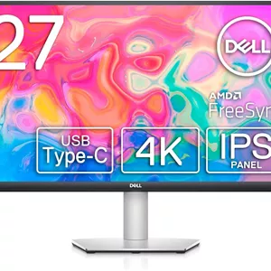 مانیتور دل S2722QC - 27 اینچ 4K USB-C، نمایشگر UHD (3840 x 2160)، نرخ تازه‌سازی 60 هرتز، زمان پاسخگویی 8 میلی‌ثانیه خاکستری به خاکستری، بلندگوهای دوگانه 3 واتی داخلی، 1.07 میلیارد رنگ - نقره‌ای پلاتینیوم