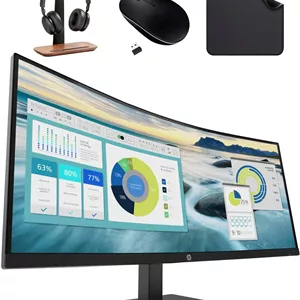 مانیتور خمیده فوق عریض 34 اینچی HP مدل P34hc G4 مناسب کسب و کار با رزولوشن WQHD و درگاه USB-C - پنل IPS، رزولوشن 3440x1440، نرخ نوسازی 100 هرتز، HDMI، DisplayPort، USB-C (شامل پایه هدست 1st Waveماوس بی سیمپد ماوس)