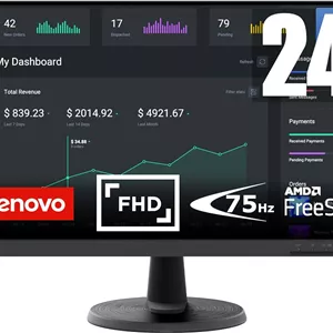 مانیتور 24 اینچی لنوو D24-40 فول اچ دی (1080p) (پنل VA، 75 هرتز، 4-7 میلی‌ثانیه، HDMI، VGA، AMD FreeSync) - مشکی کلاغی