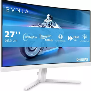 مانیتور گیمینگ خمیده 27 اینچی PHILIPS Evnia 27M2C5201L - FHD، 180 هرتز، 1 میلی‌ثانیه GtG، FreeSync Prem. (1920x1080، 2x HDMI 2.0، 1x DP 1.4) سفید