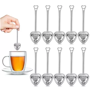 ست قاشق صافی چای طرح قلب - 10 عدد صافی توری ریز استیل، فیلتر، پخش کننده، دم کننده برای چای برگ باز