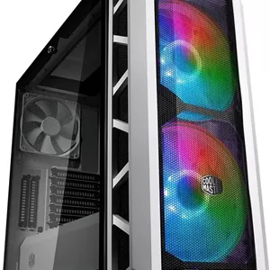 کیس کامپیوتر مستر کیس مش سفید ATX مید تاور MCM-H500P-WNNN-S00 با تهویه مش در جلو، ۲ فن RGB ۲۰۰ میلی‌متری، پنل شیشه‌ای حرارتی و ۲ اسلات کارت گرافیک عمودی، خاکستری