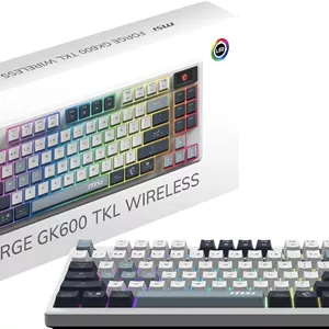 کیبورد گیمینگ بی سیم MSI FORGE GK600 TKL W SKY US با نورپردازی RGB، صفحه نمایش 1.06 اینچی و باتری 4000 میلی آمپر
