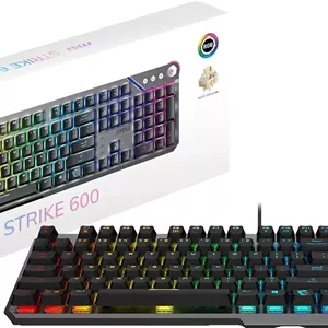 MSI Strike 600 - سوئیچ‌های KAILH Midnight PRO Silent Tactile - کلیدهای ارگونومیک، پایه ضد لغزش، نورپردازی RGB Mystic Light برای هر کلید، USB 2.0 - اندازه کامل