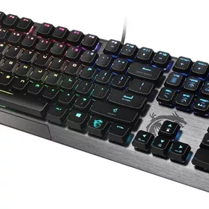 کیبورد گیمینگ مکانیکی نور پس زمینه RGB MSI VIGOR GK50 Low Profile US با کلیدهای Kailh Low Profile، ضد شبح، 104 کلید و بدنه آلومینیومی برس خورده