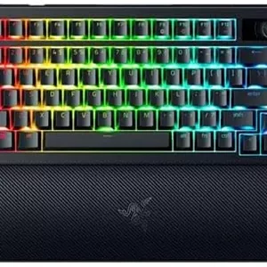 کیبورد گیمینگ بی سیم Razer BlackWidow V4 Pro 75% - قابلیت تعویض سوییچ - صفحه نمایش OLED (خط فرمان، اتصال 4K Hz و بلوتوث، تکیه گاه مچی مغناطیسی) طرح بندی US ISO | مشکی