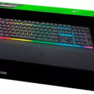 کیبورد گیمینگ ریزر Ornata V3 با پروفایل پایین، نورپردازی Razer Chroma RGB و سوییچ‌های Mecha-Membrane (سوییچ هیبریدی Mecha-Memcha، روکش کلید UV، استراحتگاه مچی مغناطیسی نرم، RGB)، طرح‌بندی IT، مشکی