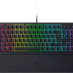 کیبورد گیمینگ ریزر Ornata V3 Tenkeyless - کم حجم و باریک (سوییچ های Mecha-Membrane، کلیدهای با پوشش UV، کلیدهای رسانه اختصاصی با نور پس زمینه، استراحتگاه مچی نرم و مغناطیسی) طرح بندی UK | مشکی
