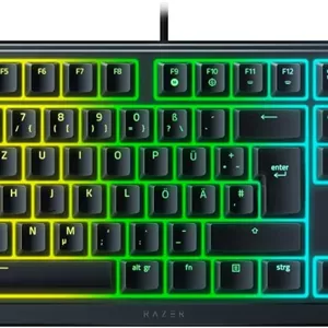 کیبورد ریزر Ornata V3 - کیبورد ممبرین مکانیکی تخت با ریزر Chroma RGB (کلیدهای مدیا، کاملاً قابل برنامه‌ریزی) طرح QWERTZ | DE، مشکی