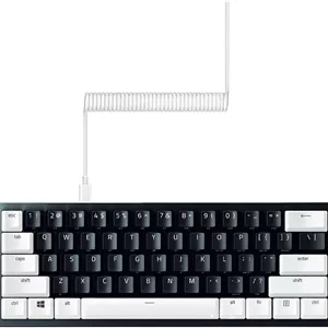 ست ارتقاء کلیدهای PBT و کابل فنری Razer: PBT بادوام با قالب‌گیری دوبل - سازگاری جهانی - ابزار حذف کلید و تثبیت‌کننده‌ها - طراحی تاکتیکی فنری - کابل فیبر بافته شده - سفید نقره‌ای